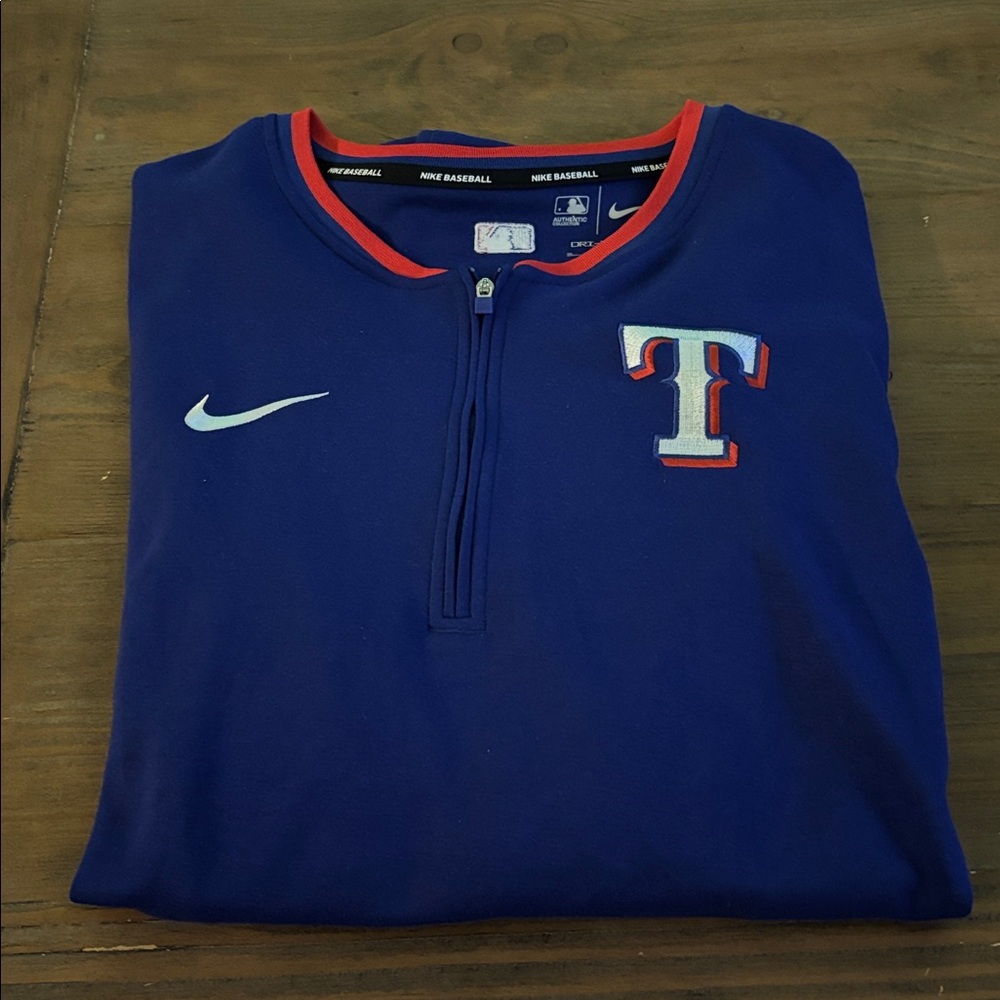 Texas Rangers Nike Royal Blue Half-Zip Top with Red Accents